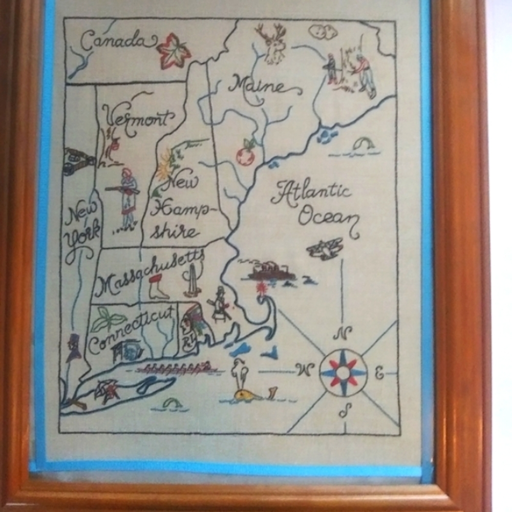 Vintage Embroidered New England map Dated 1939 map - Picture 2 of 8